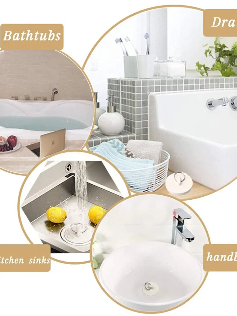 Bath Tub Drain Stoppers, 4 Pieces Sink Bathtub Plug Rubber Kitchen Bathroom Laun
